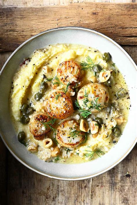 Lemon Garlic Scallops With Polenta Serving Dumplings