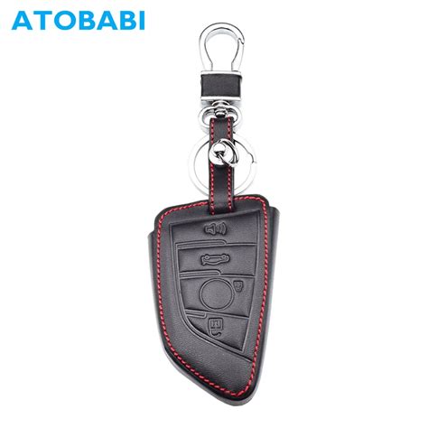 ATOBABI 4 Buttons Genuine Leather Car Key Case Smart Keyless Remote