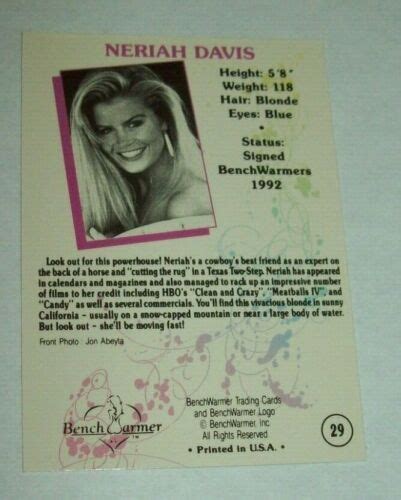 1992 Neriah Davis Autographed Bench Warmer Card Ebay