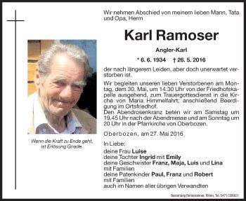 Traueranzeigen Von Karl Ramoser Trauer Bz