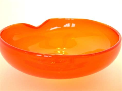 Vintage Orange Art Glass Bowl Mid Century Modern Blown Glass