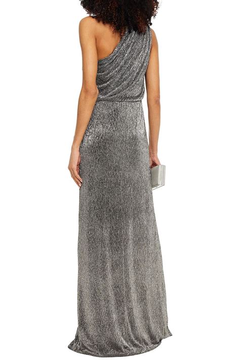 Halston Helen One Shoulder Ruched Metallic Jersey Gown The Outnet