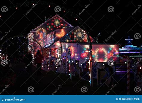 Christmas Village Light Show Editorial Stock Photo - Image of santa ...