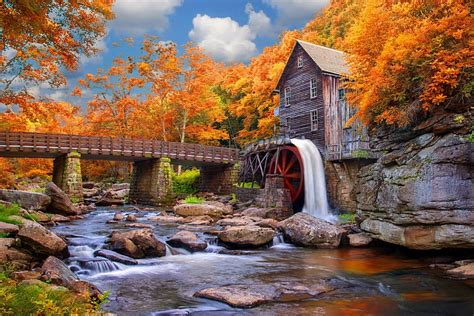 Glade Creek Grist Mill Stream Colorful Fall Autumn Mill Bonito