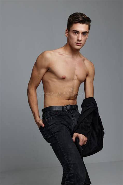 Cute Man Nude Torso Black Shirt Fashion Attractiveness Gray Background Stock Photo Image Of