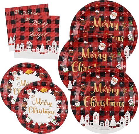 Homlouue 150 Pcs Christmas Plates And Napkins Merry Christmas Party Supplies Holiday