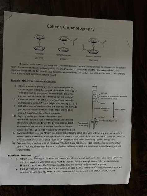 Solved Column Chromatography Ferrocene Acetylferrocene Course Hero