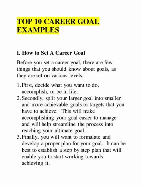 30 Smart Career Goals Examples | Example Document Template