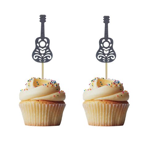 Amazon Morndew Pcs Black Glitter Guitar Cupcake Toppers For