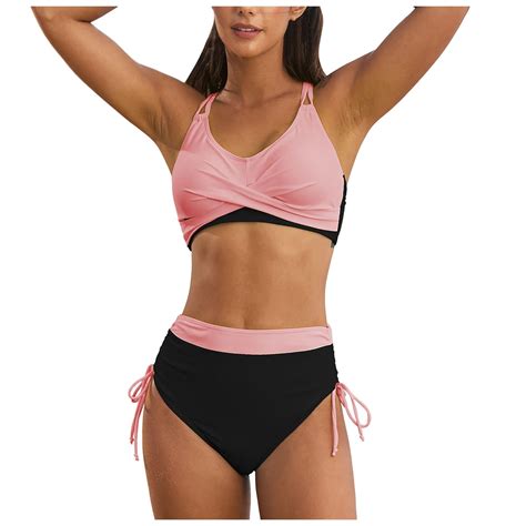 Bobogojp Women S Bikini Swimsuit Front Cross Lace Up Two Piece Bathing Suit Black Xxl