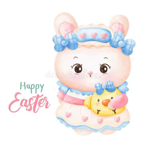 Coquette Easter Bunny Watercolor Girly With Chick Series Kawaii