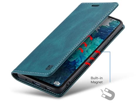 Autspace Samsung Galaxy S20 Fe Rfid Blocking Retro Flip Leather Wallet Case Blue