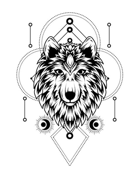 Cabeza de lobo con geometría sagrada Vector Premium