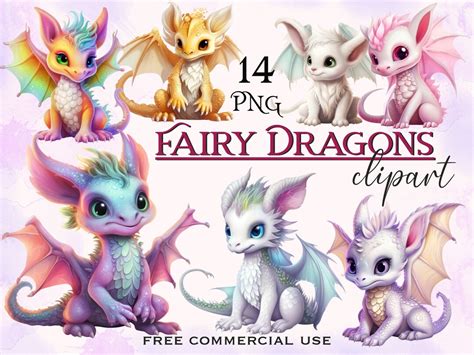 Fairy Dragon Clipart Fantasy Magic Dragons Cute Images Bundle For