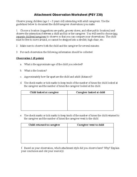 PSY 230 Assignment Attachment Observation Worksheet Attachment