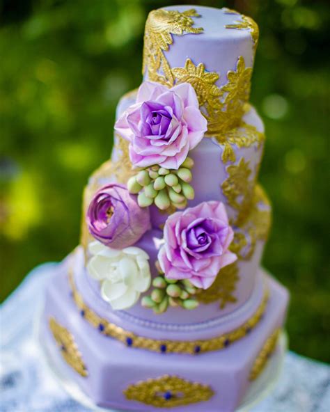 Lavender And Gold Laced Wedding Cake Wedding Cakes Cake Wedding