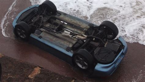 Lucky Escape For Driver After Car Plunges 20ft Into Sea Itv News