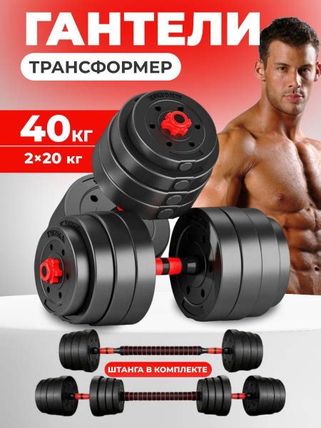 Гантели Fitnesslive разборные, 2 шт. по 20 кг, красный - купить по ...