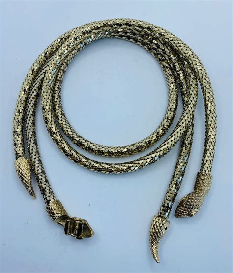 Whiting Davis Vintage 1970 S Gold Metal Mesh Snake Belt Necklace