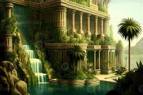 Fictional Digital Illustration Of The Hanging Gardens Of Babylon