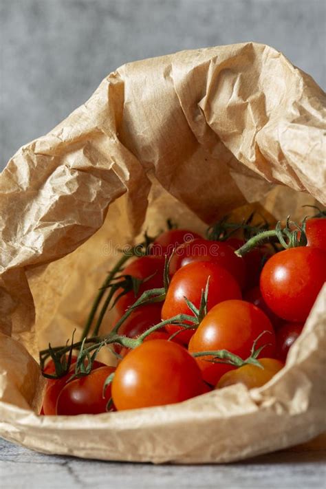 Cherry Tomatoes In A Brown Paper Bag Eco Friendly Sustainable Plastic