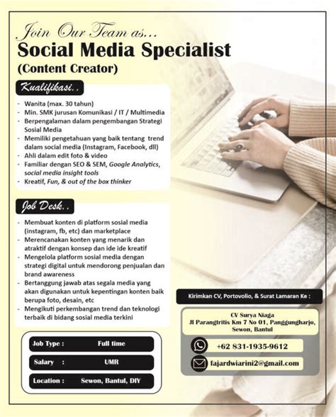 Lowongan Kerja Social Media Specialist Di CV Surya Niaga LokerJogja ID