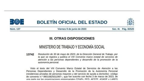 El Boe Publica El Viii Convenio De Atenci N A La Dependencia