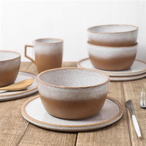 Stone Lain Brown Vince Rustic Stoneware Dinnerware Set Service For 4