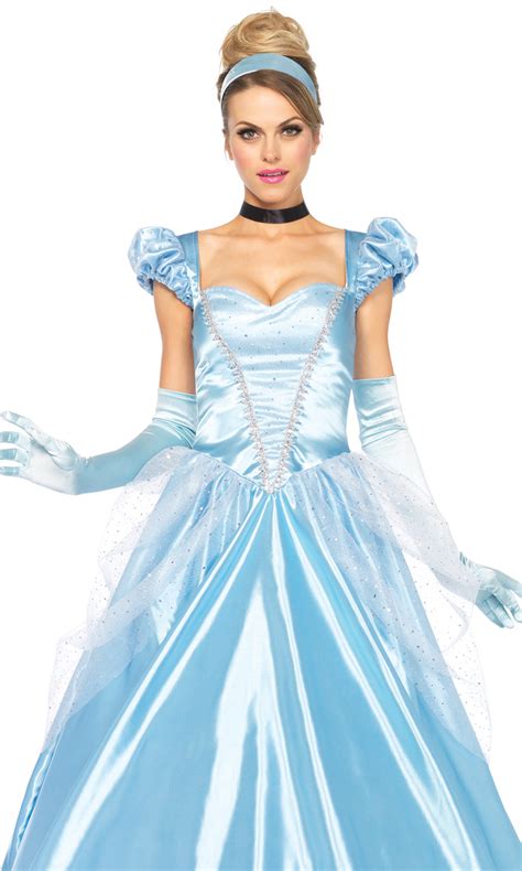 3pc Classic Cinderella Sexy Costume Long Satin Ball Gown Choker