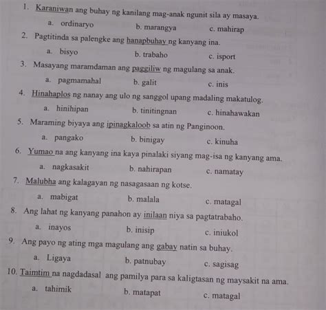 A Panuto Piliin Ang Wastong Kahulugan Ng Salitang May Salungguhit