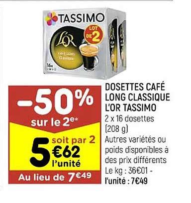 Promo Dosettes Café Long Classique L or Tassimo chez Leader Price