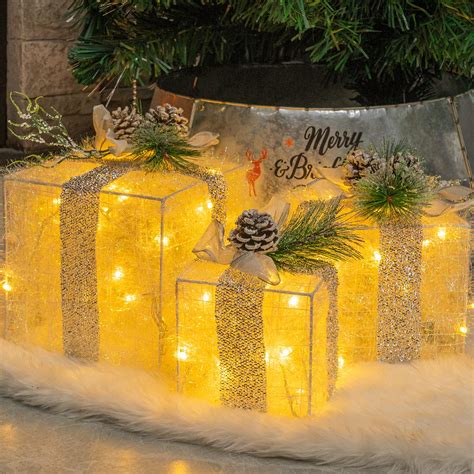 Buy Hourleey Set Of Christmas Lighted Gift Boxes Pre Lit Led