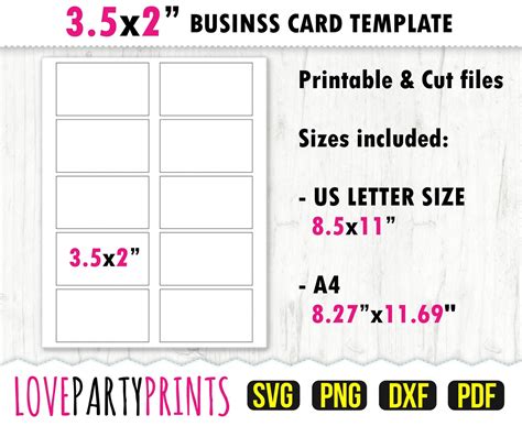 Business Card Template Svg Pdf Png Dxf Blank Template Etsy