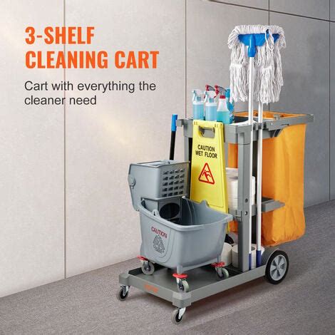 Vevor Janitorial Trolley Cleaning Cart With Pvc Bag For Housekeeping Office