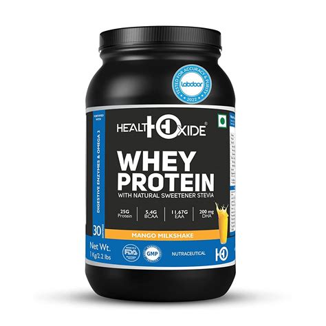 Healthoxide 100 Whey 1 Kg 22 Lbs Whey Protein Concentrate 25g Protein 54g Bcaa 16g Eaa