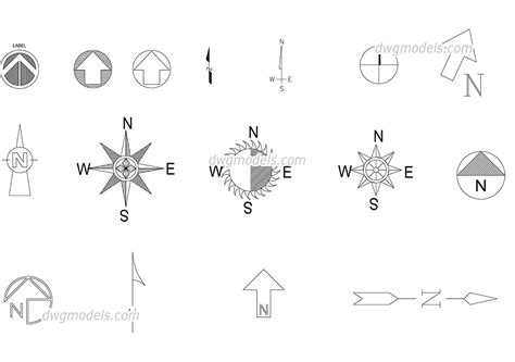 North symbol DWG, free CAD Blocks download