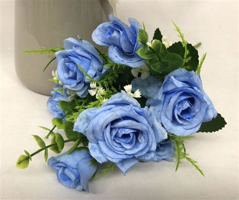 Sp0257 And Sp0258 Silk Blue Rose Bunch With Greenery 2 Styles Artistic