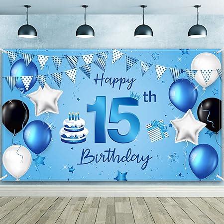 Amazon.com: Happy 15th Birthday Backdrop Banner Decor Blue – Dot ...