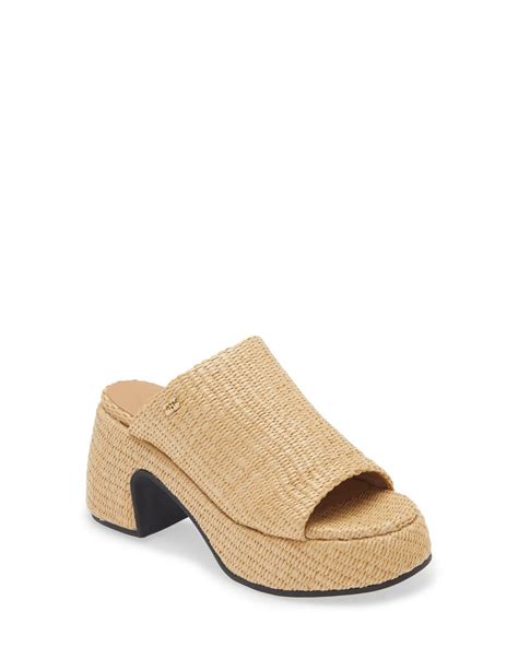 Ganni Butterfly Raffia Platform Slide Sandal In Natural Lyst