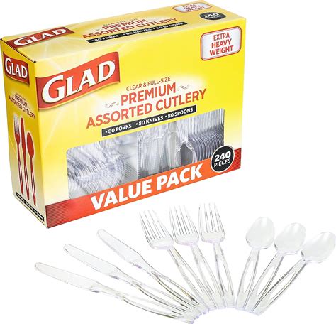 Amazon Glad Disposable Plastic Cutlery Assorted Set Clear Extra