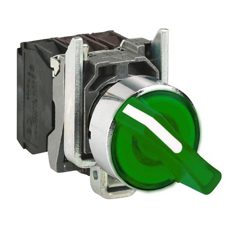 Schneider Green Complete Illuminated Selector Switch D 22 2 Position Stay Put 1no 1nc 24v My