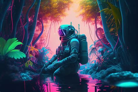 Premium AI Image A Surreal Science Fiction Scene Of An Astronaut