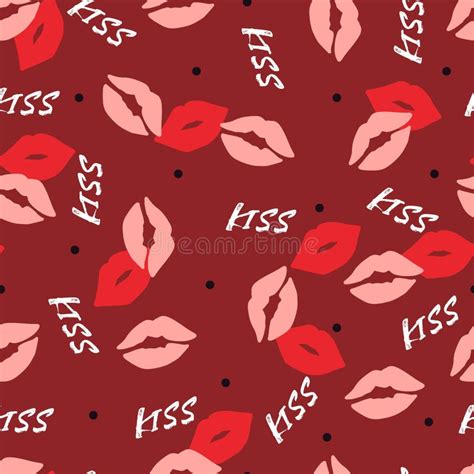 Red Passionate Kiss Vector Graphic Illustration Seamless Pattern Stock