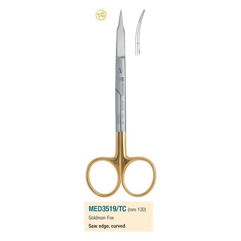 Medesy Scissors Goldman Fox Curved With Saw Edge Tungsten Carbide 130mm