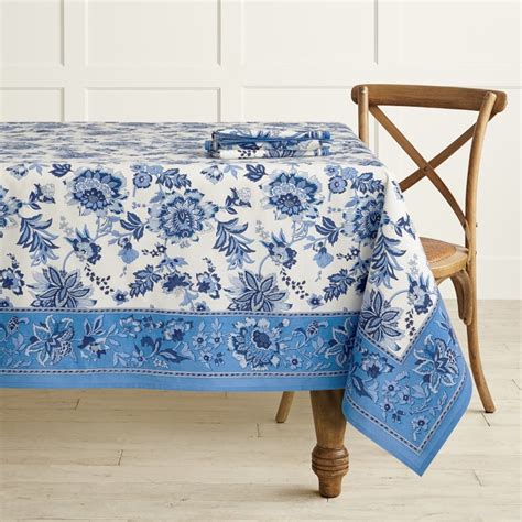 Jaipur Blue White Floral Print Tablecloth