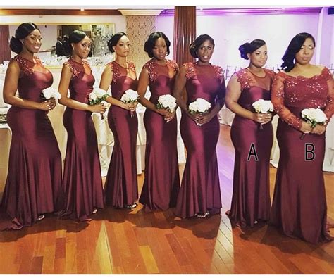 New African Burgundy Lace Beads Mermaid Bridesmaid Dresses 2018 Custom