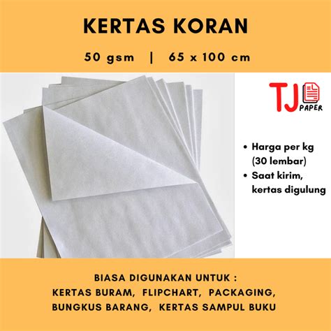 Jual 1 Kg Kertas Koran Polos 50 Gsm 65x100 Cm Kertas Buram