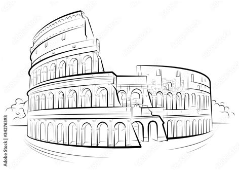 Vector Drawing Black And White Colosseum Rome Italy Stock Vector