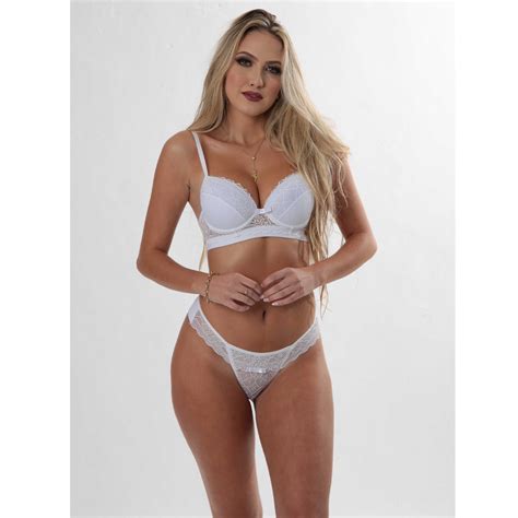 Conjunto de Lingerie Sexy Sensual Luxo Sutiã de Renda e Microfibra