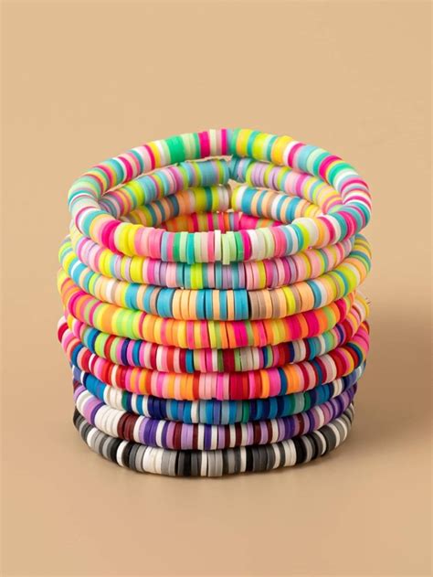 Pcs Color Block Polymer Clay Beads Bracelets Shein Usa